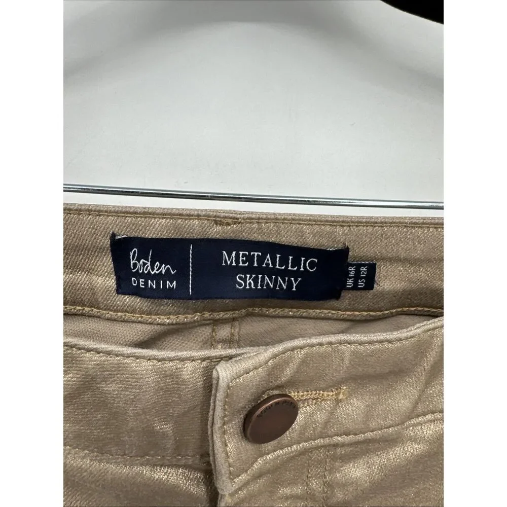 Boden Denim  Women's Size 12R‎ Stretchy Metallic Gold High Rise Pants EUC
